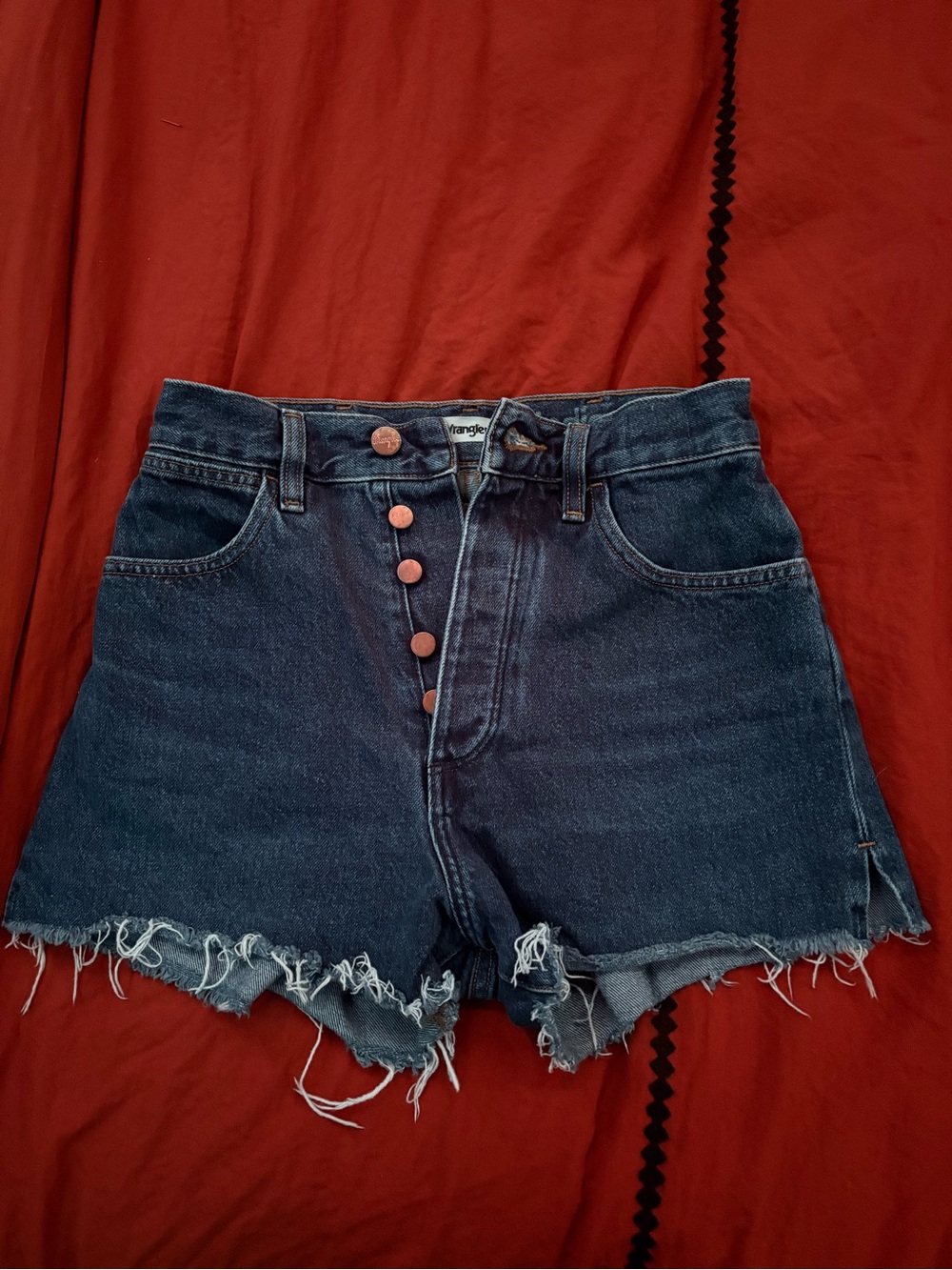 Wrangler Dark Blue High-Rise Cutoff Denim Shorts